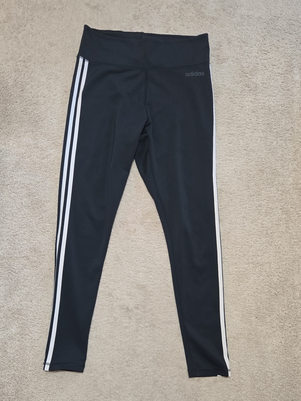 adidas Black Leggings with White Side Stripes Women L